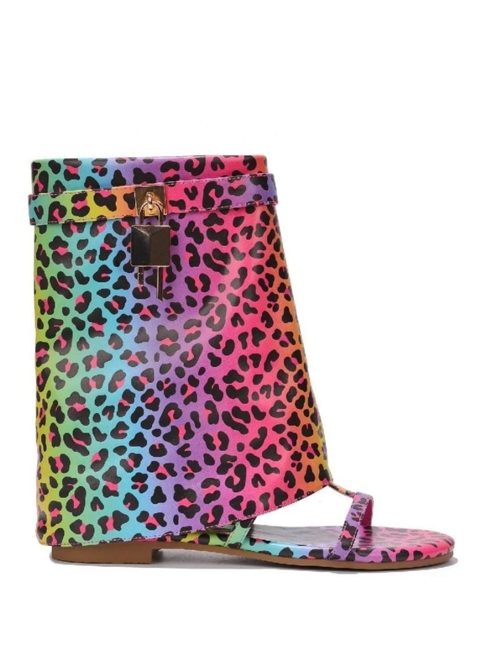 Cape Robbin Carami Rainbow Leopard Sandal Boot Size 6 Unique!